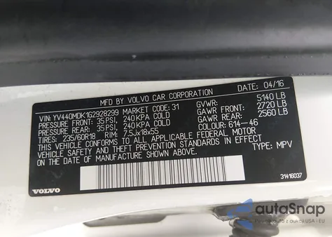 2016 Volvo Xc60 T5 Drive-E Premier z USA, uszkodzony, nr VIN YV440MDK1G2928299